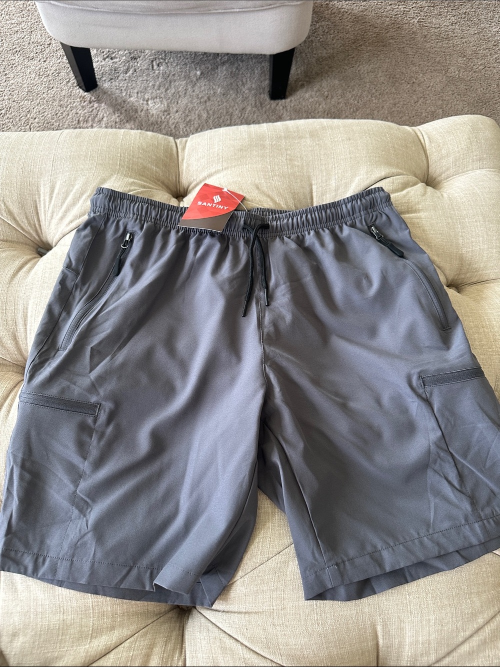 Santiny Men’s Gray Cargo Active Shorts with Zipper Pockets